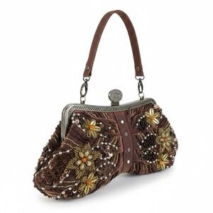 Glamorous Brown Beaded Sequin Floral Evening Clutch Purse